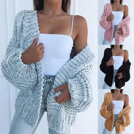 ALLUKASA  Autumn Winter Cardigan Women Sweaters New Cardigan Batwing Long-sleeved Plush Loose Outside Knit Sweater Women Fashion
