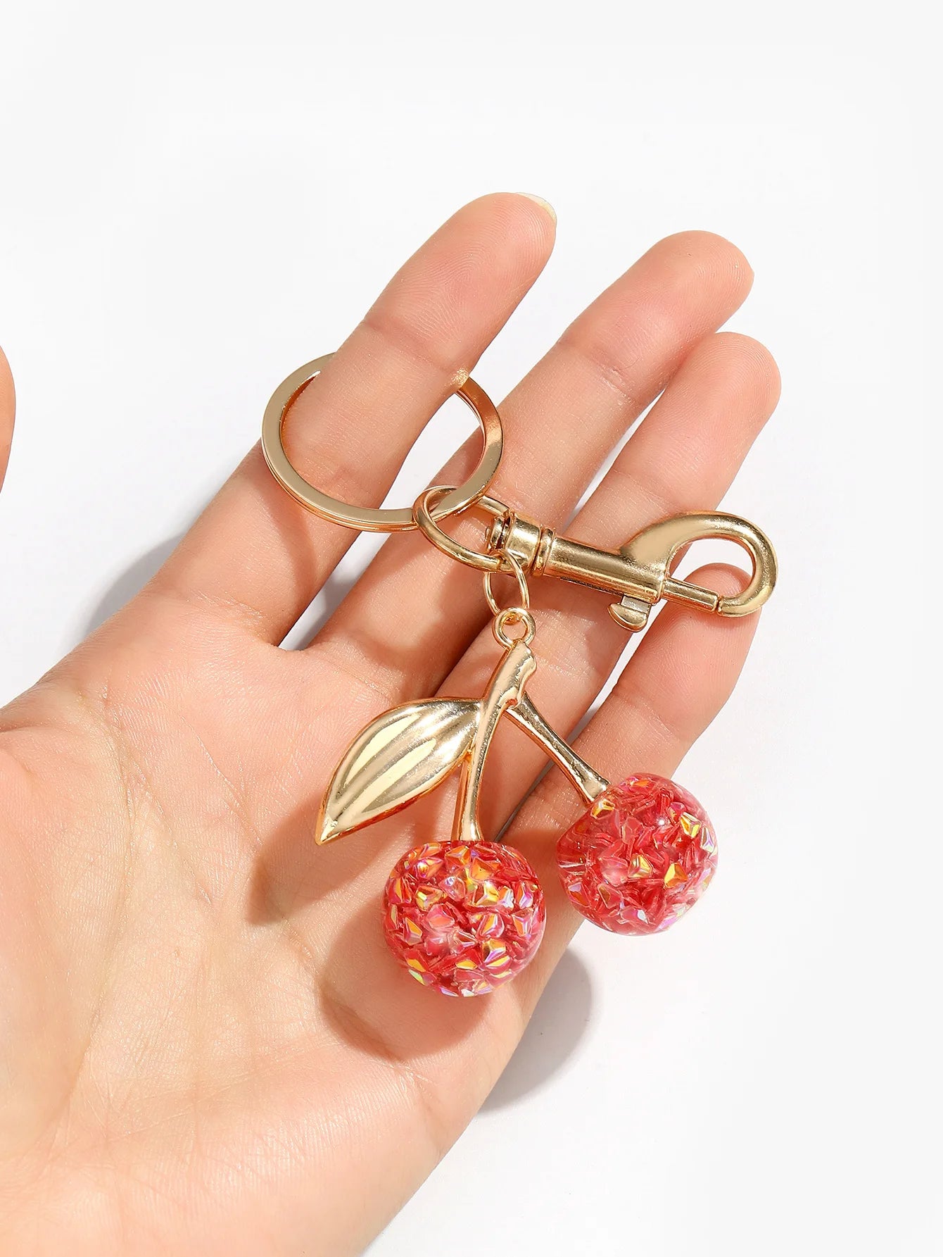 Cherry Keychains Bag Charm Red Pink Crystal Fruit Pendant Key Ring for Women Girl Key Accessories Gift