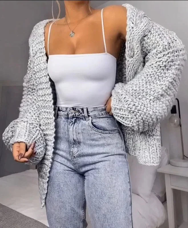 ALLUKASA  Autumn Winter Cardigan Women Sweaters New Cardigan Batwing Long-sleeved Plush Loose Outside Knit Sweater Women Fashion