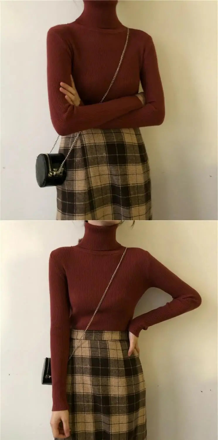 Black Turtleneck Ladies Sweaters Pullover Knitted Top for Women Gigh Neck Jerseys Off White Korean Fashion 2024 Designer Crochet