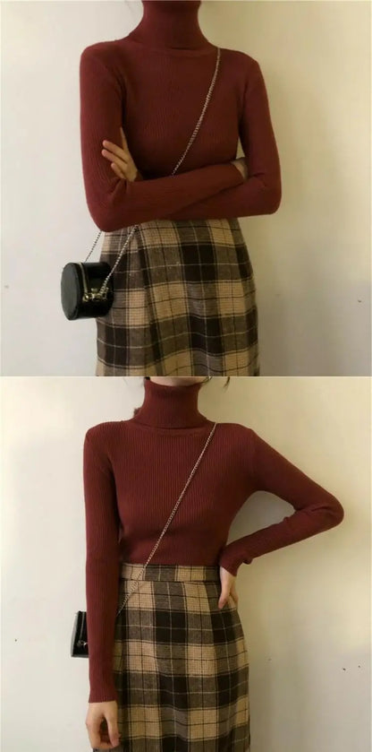 Black Turtleneck Ladies Sweaters Pullover Knitted Top for Women Gigh Neck Jerseys Off White Korean Fashion 2024 Designer Crochet