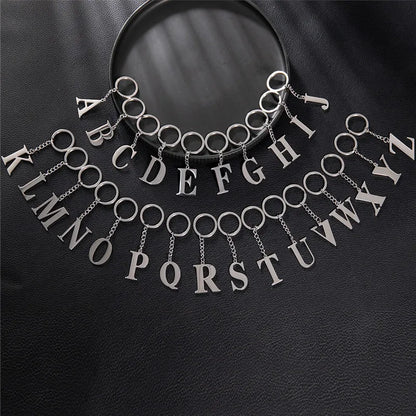 Fashion DIY A-Z Letters Keychain Men Metal Initial Pendant Key Chain Ring Silver Color 26 Alphabet Keyring Bag Accessories