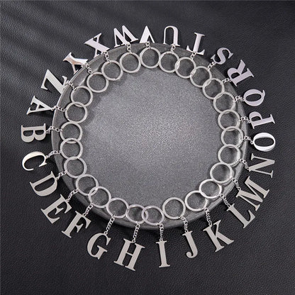 Fashion DIY A-Z Letters Keychain Men Metal Initial Pendant Key Chain Ring Silver Color 26 Alphabet Keyring Bag Accessories