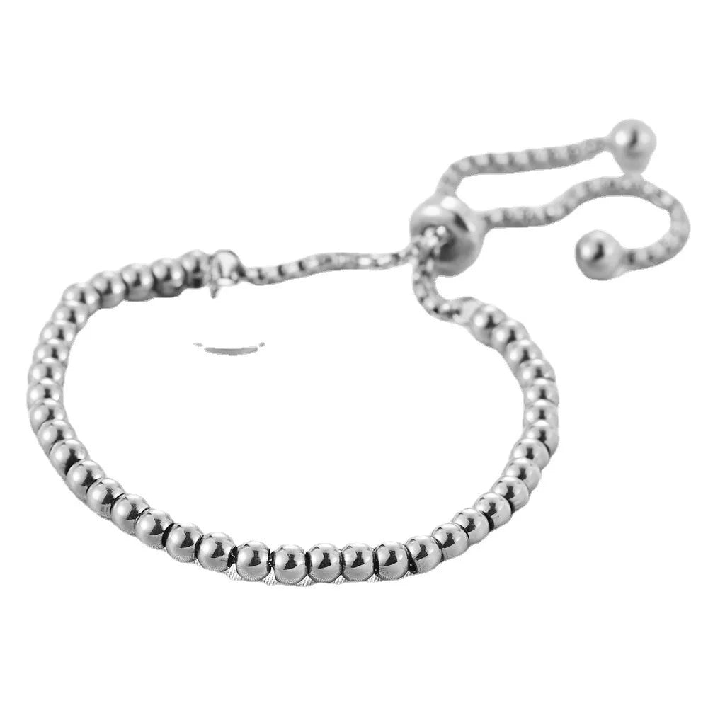 316L Stainless Small Ball Beads Pull Out Bracelet for Women Simple Fashion Circular Tag Bracelet Daily Party Jewelry