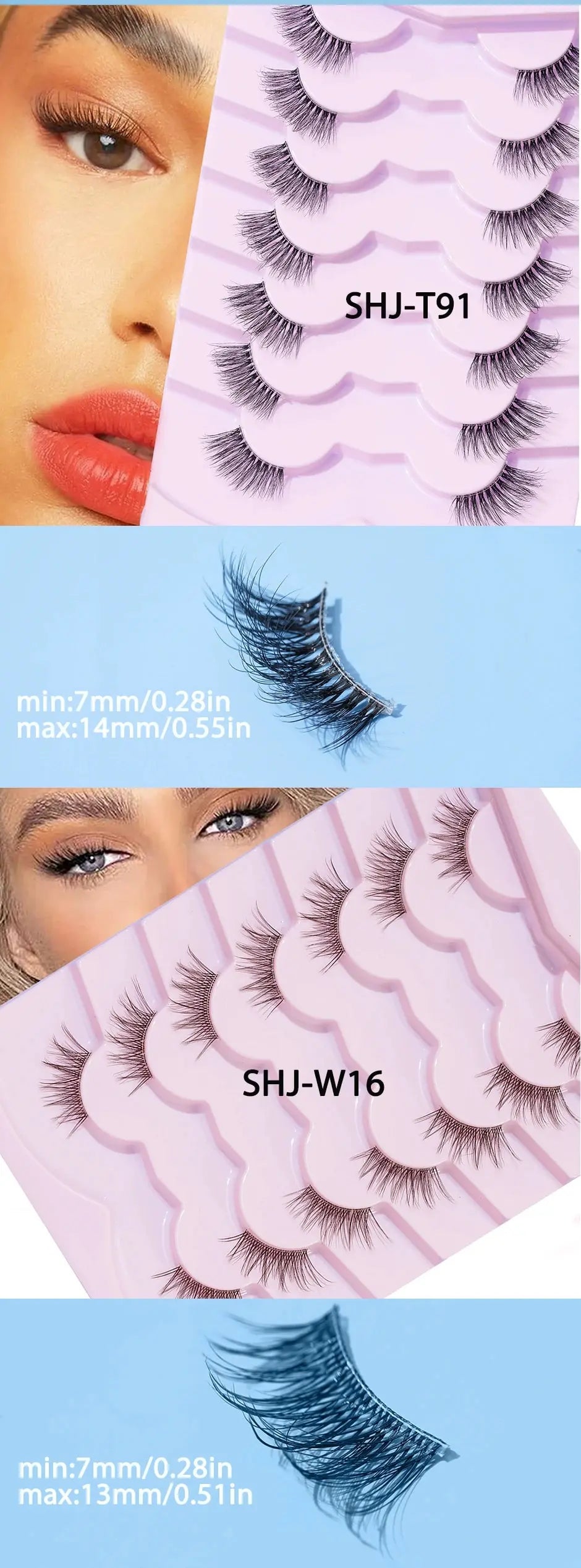 7 Pairs of Thick And Slender Eyelashes With Elongated and Comfortable Black Cotton Thread and Crossed Fishtail, Half Eye False E