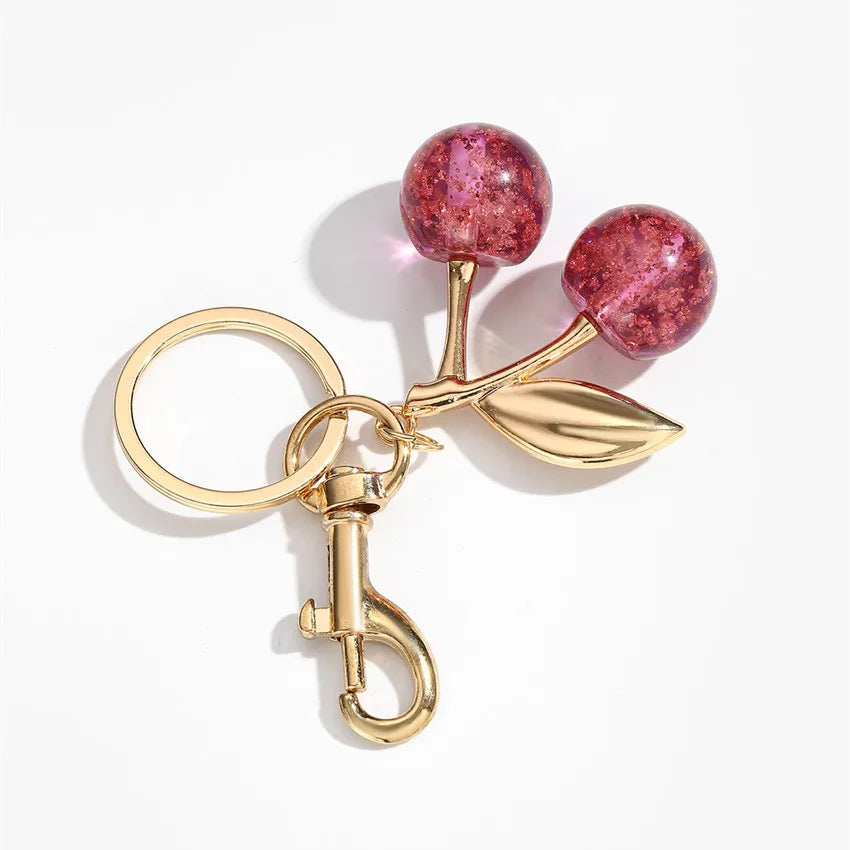 Cherry Keychains Bag Charm Red Pink Crystal Fruit Pendant Key Ring for Women Girl Key Accessories Gift