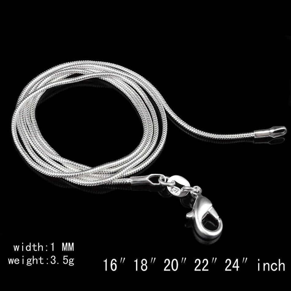 925 sterling silver necklace women, silver fashion jewelry Snake Chain 1mm Necklace 16 18 20 22 24"