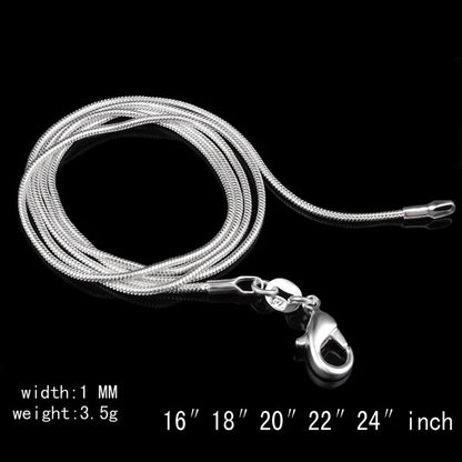 925 sterling silver necklace women, silver fashion jewelry Snake Chain 1mm Necklace 16 18 20 22 24"