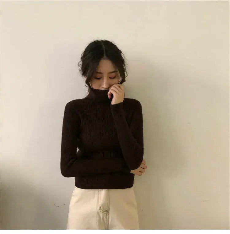 Black Turtleneck Ladies Sweaters Pullover Knitted Top for Women Gigh Neck Jerseys Off White Korean Fashion 2024 Designer Crochet