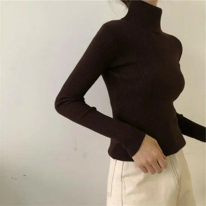 Black Turtleneck Ladies Sweaters Pullover Knitted Top for Women Gigh Neck Jerseys Off White Korean Fashion 2024 Designer Crochet