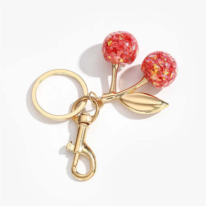 Cherry Keychains Bag Charm Red Pink Crystal Fruit Pendant Key Ring for Women Girl Key Accessories Gift