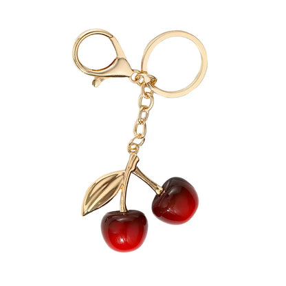 Cherry Keychains Bag Charm Red Pink Crystal Fruit Pendant Key Ring for Women Girl Key Accessories Gift