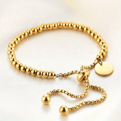 316L Stainless Small Ball Beads Pull Out Bracelet for Women Simple Fashion Circular Tag Bracelet Daily Party Jewelry