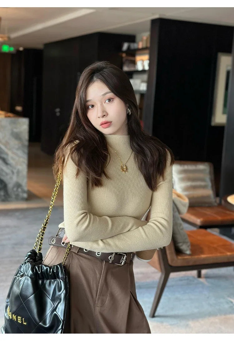 New Autumn Winter Long Sleeve Knit Sweater Women Pullovers Black White Knitted Sweater Women Tops Sweaters Sueters De Mujer MZ54
