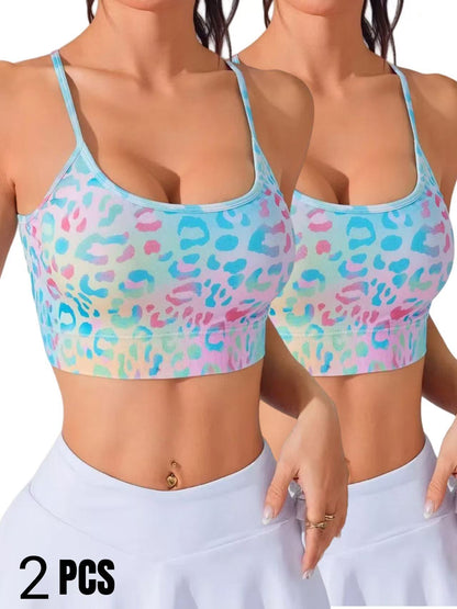 2 Pack Women's Spring & Summer New Cross Thin-Strap Floral Print Daily Sports Bra