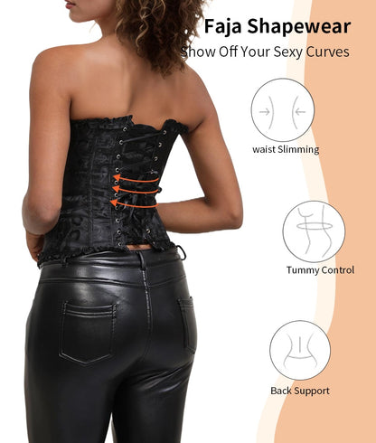 Bustier Corset Tops For Women Overbust Lace Up Date Night Outfit Strapless Steel Boned Going Out Holiday Party Rave Valentine Tank Tops