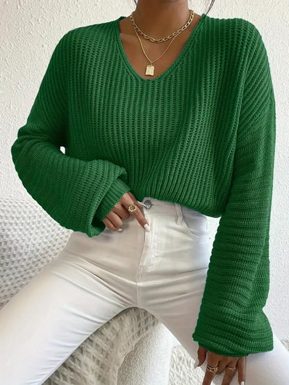 Solid Color Long Sleeve Pullover Loose Casual Women