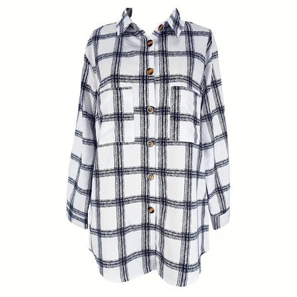 Womens Button Down Shirts Long Sleeve Plaid Shackets Business Casual Blouse Top